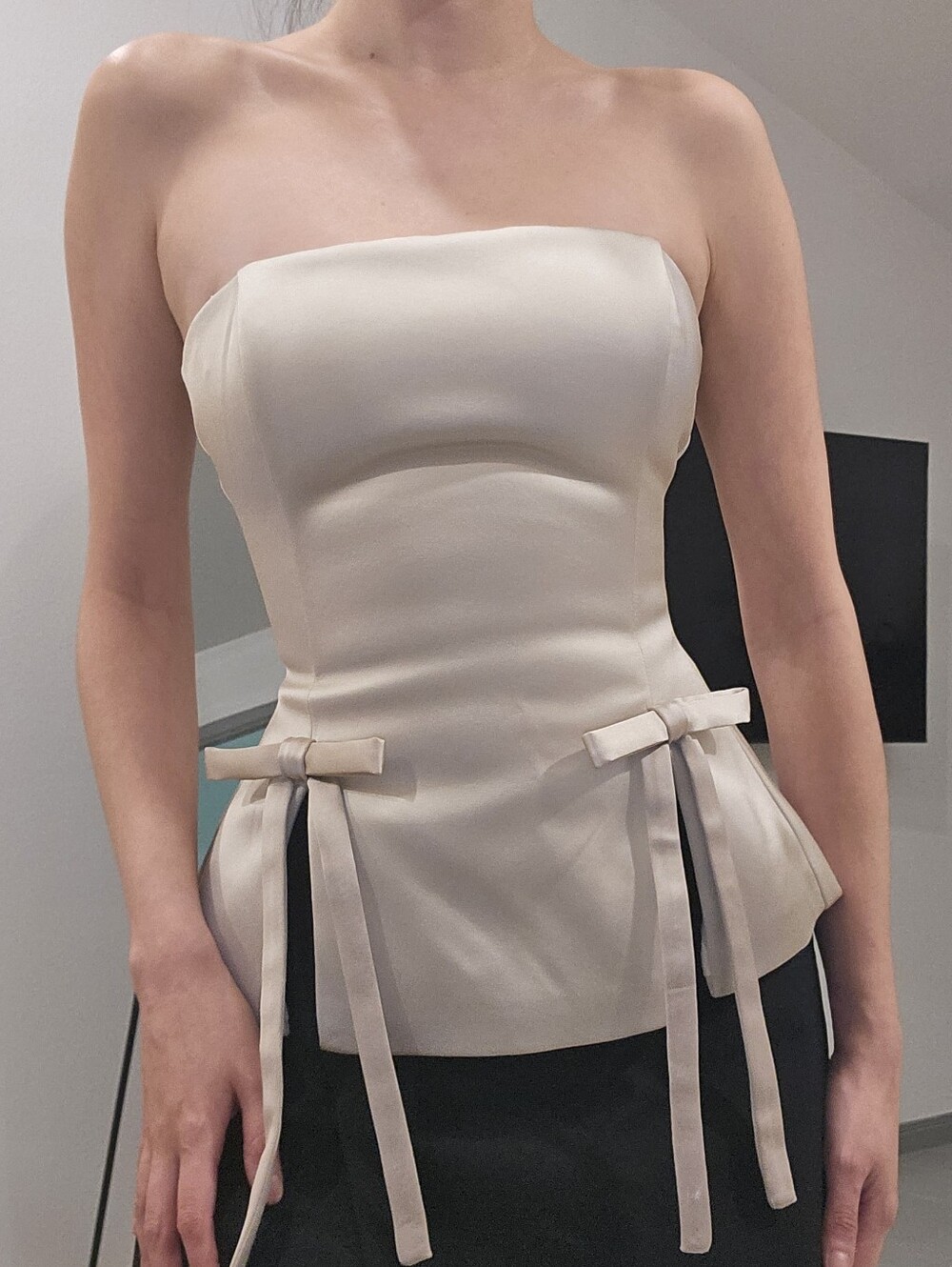 Strapless Cream Satin Top with Bows